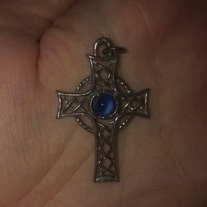 Silver with blue stone Celtic cross pendant